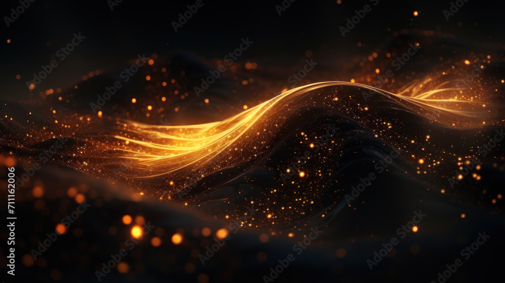 Abstract technology futuristic 3d background with gold lines curved wavy sparkle. Elegant exclusive design for invitation, wallpaper, greeting, banners, brochures, advertising. Generative AI Abstract technology futuristic 3d background with gold lines curved wavy sparkle. Elegant exclusive design for invitation, wallpaper, greeting, banners, brochures, advertising. Generative AI