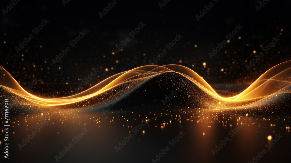Abstract technology futuristic 3d background with gold lines curved wavy sparkle. Elegant exclusive design for invitation, wallpaper, greeting, banners, brochures, advertising. Generative AI Abstract technology futuristic 3d background with gold lines curved wavy sparkle. Elegant exclusive design for invitation, wallpaper, greeting, banners, brochures, advertising. Generative AI