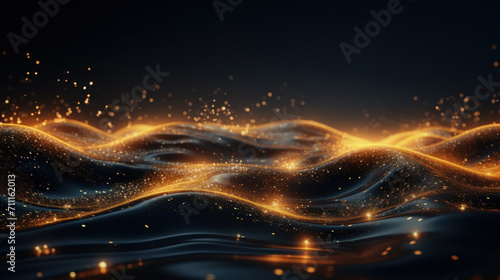 Abstract technology futuristic 3d background with gold lines curved wavy sparkle. Elegant exclusive design for invitation  wallpaper  greeting  banners  brochures  advertising. Generative AI