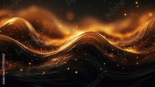 Abstract technology futuristic 3d background with gold lines curved wavy sparkle. Elegant exclusive design for invitation, wallpaper, greeting, banners, brochures, advertising. Generative AI photo