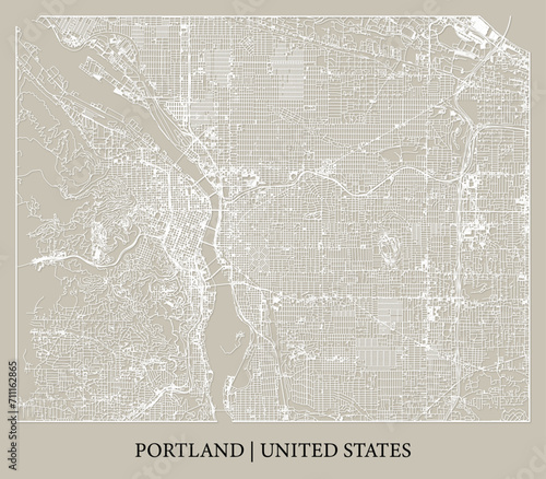 Portland (Oregon, United States) street map outline for poster, paper cutting.
