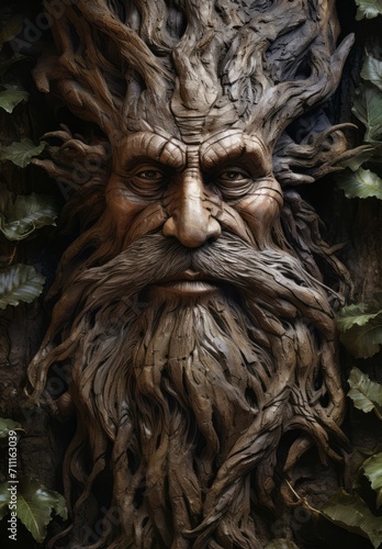 old man sculpture on tree © Vidkit