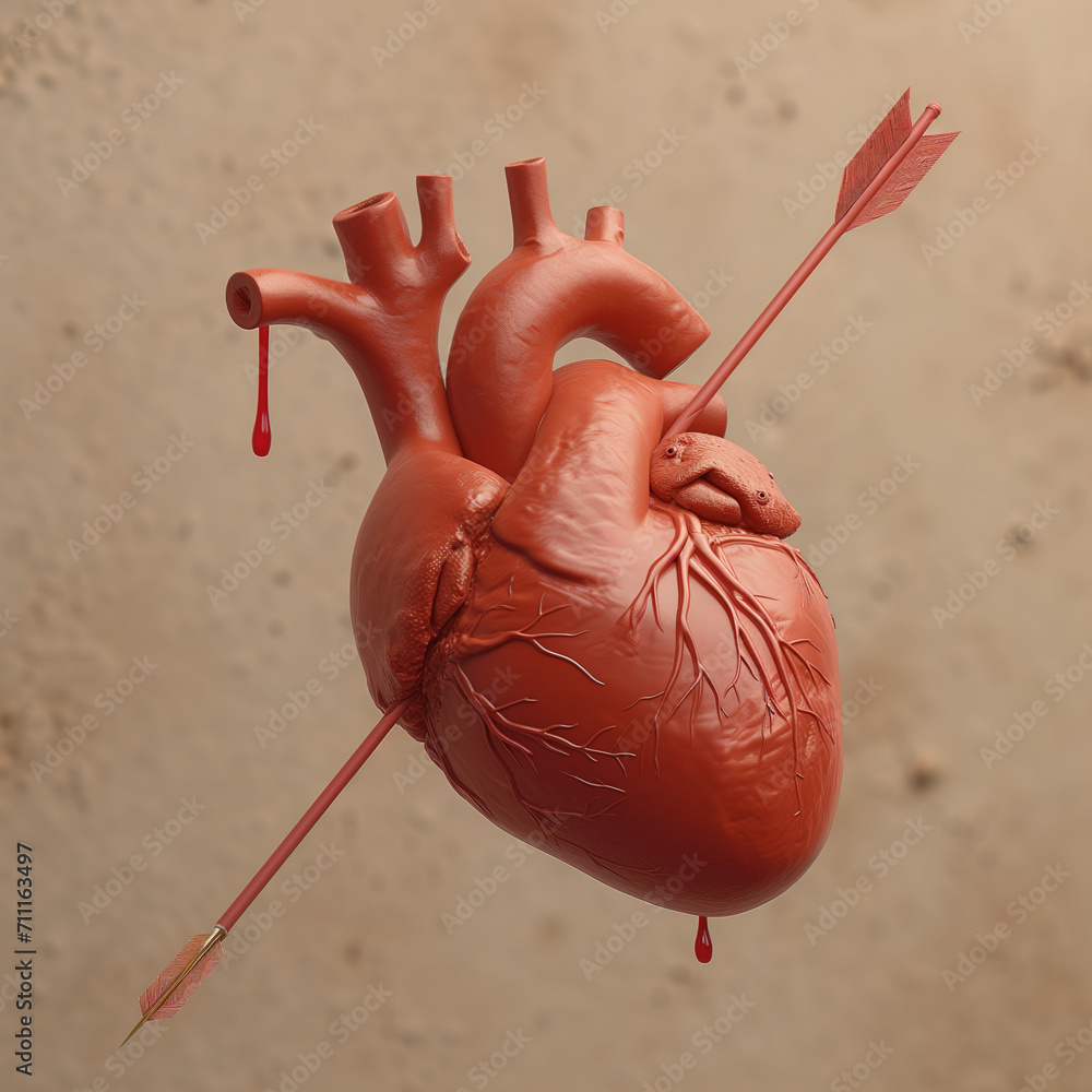 Anatomical heart model with arrow, great for educational purposes