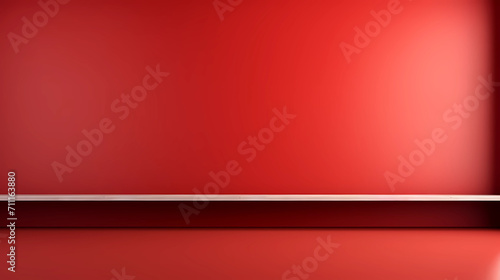 Empty shelf on red wall background, banner for product display montage, template, mock up
