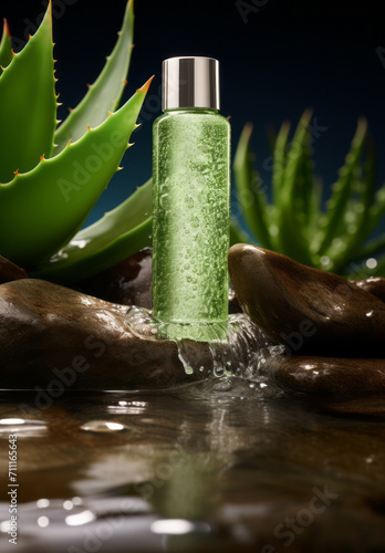 Bottle showcasing with aloevera