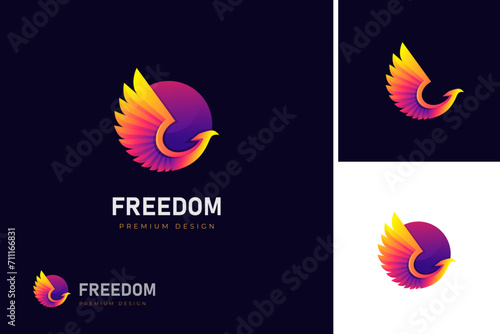 awesome phoenix fly gradient logo illustration design vector template