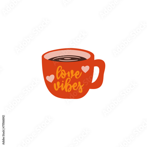 Valentines day element design. Valentine flat symbol- coffee cup. Holiday of love in cute style. Stock vector illustration