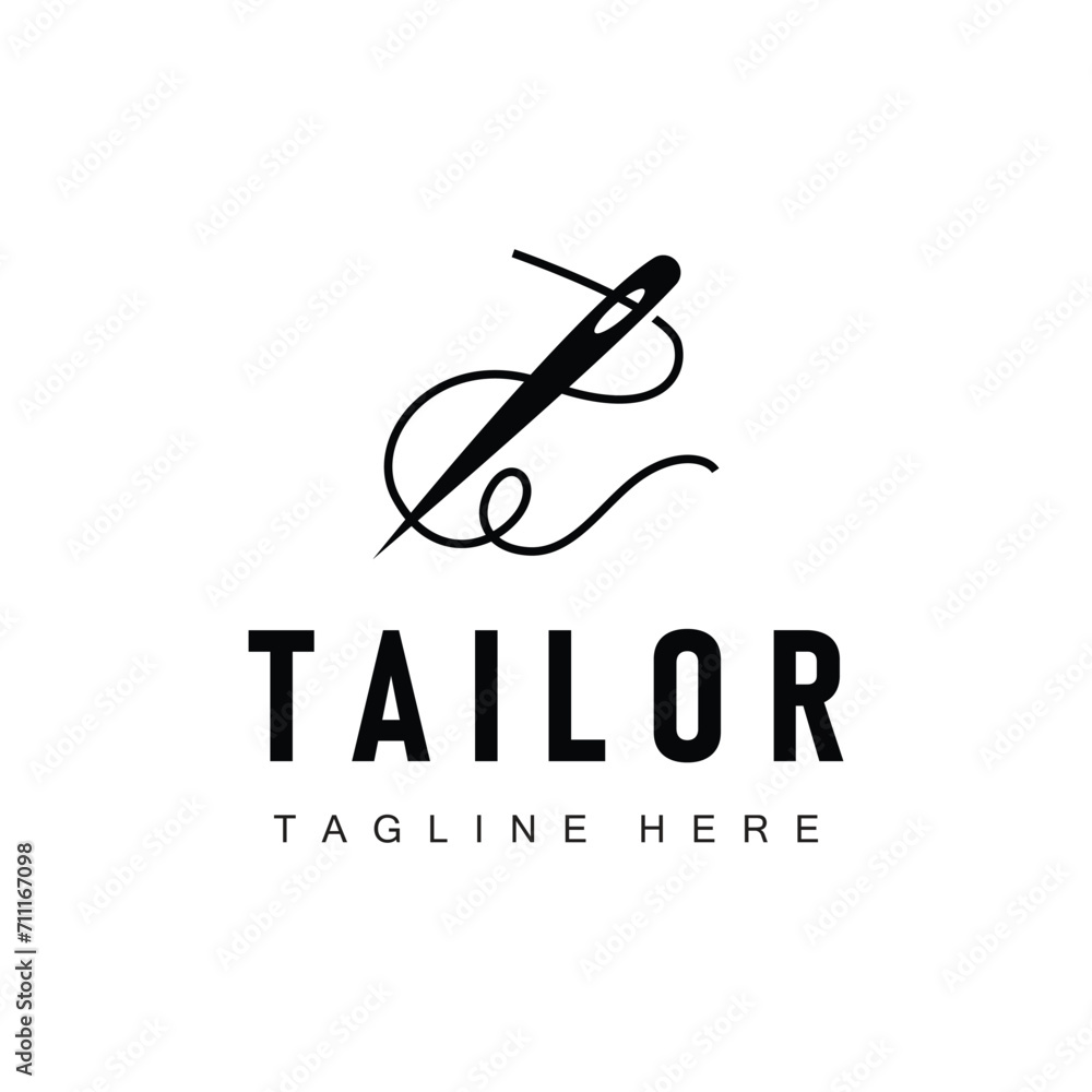 Tailor logo vector template needle and thread black silhouette design simple sewing tool product brand Tailor logo vector template needle and thread black silhouette design simple sewing tool product brand