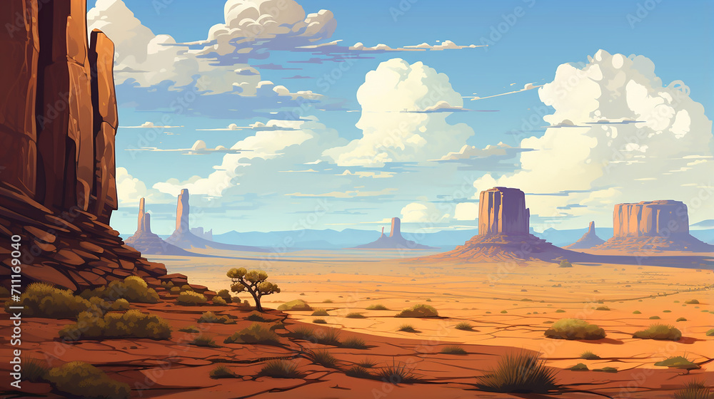pixel art desert at day with blue sky - obrazy, fototapety, plakaty 