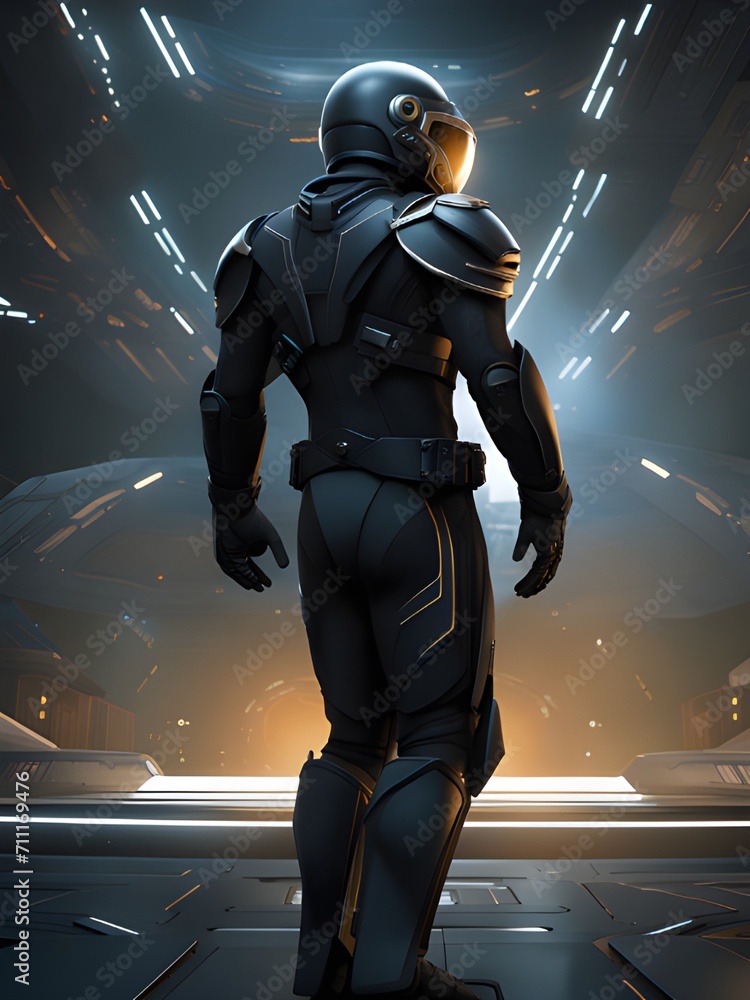 3d rendering. futuristic man with helmet and astronaut.