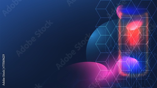 Abstract Quantum computer technologies background concept with Futuristic blue circuit and Waves flow. Vector Illustration eps10 © Sarawut