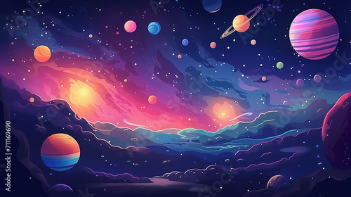 Fototapeta Naklejka Na Ścianę i Meble -  universe background cartoon space planets in cosmos