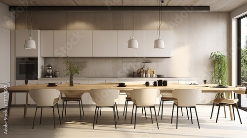 Modern kitchen room interior, white and cream color material © growth.co