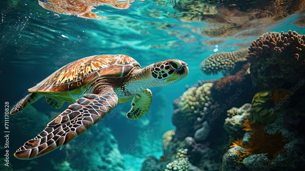 Fototapeta premium Sea Turtles Underwater Swimming