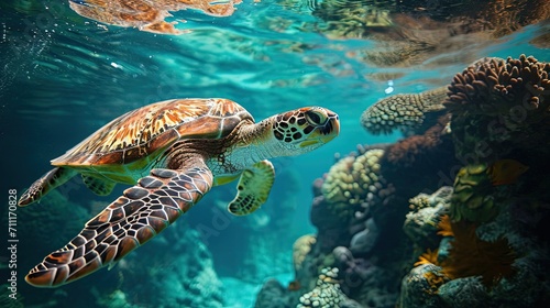 Sea Turtles Underwater Swimming © Ariestia
