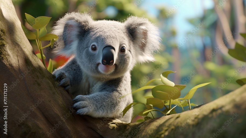 Fototapeta premium Curious Koala Bear Emerging from Eucalyptus Hideaway - AI-Generative