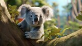 Curious Koala Bear Emerging from Eucalyptus Hideaway - AI-Generative