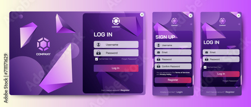 Modern Login form template with green color background. Mobile Registration and login forms page. Professional web design, full set of elements. User-friendly design materials.