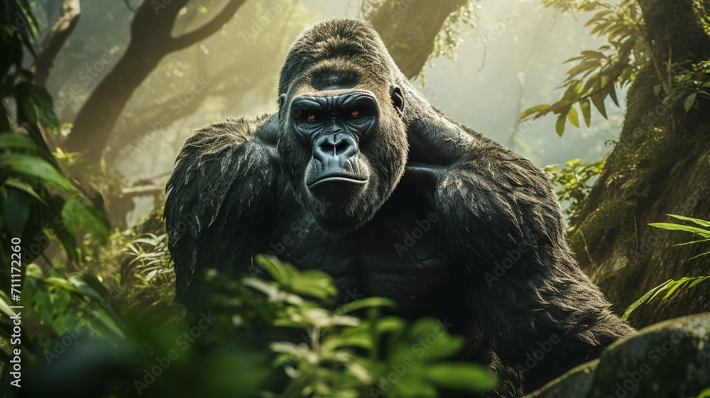 Naklejka premium Furious Gorilla Expressing Dominance and Aggression - AI-Generative