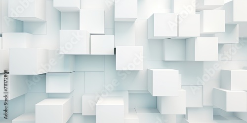 Intriguing and dynamic abstract composition featuring a clean array of white cubes or squares artfull photo
