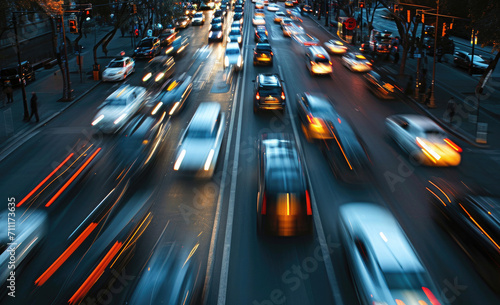 Blurred Traffic Jam, A Lot Of Cars Are Stuck In Traffic: AI Generated Image © Phichitpon