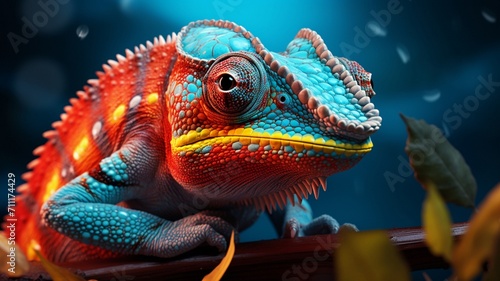Colorful Chameleon Perched on Vibrant Tropical Foliage - AI-Generative