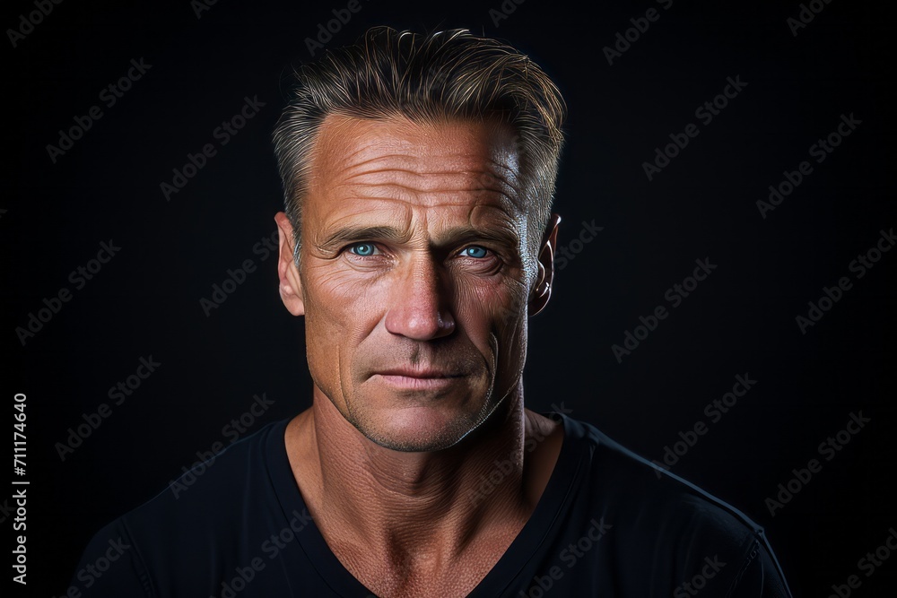 Portrait of a handsome mature man on black background. Men's beauty, fashion.