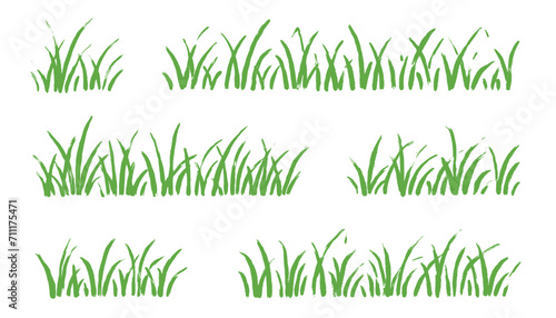 Grass doodle ink brush sketch set. Hand drawn vector grass field grunge texture brush background. Doodle herb, organic pattern elements. Vector illustration