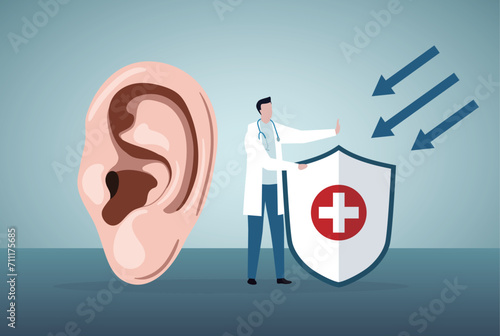 Doctors diagnose human ear, Take care of ear. World hearing day.
