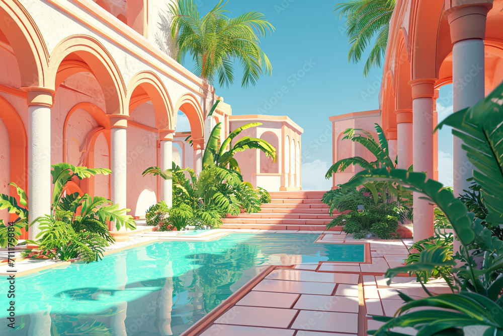 Fototapeta premium Game background 3d stylish architecture illustration