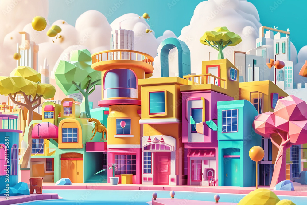 Fototapeta premium Game background 3d stylish architecture illustration