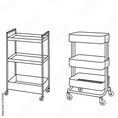 Kitchen trolley 3 tier with wheels. Simple vector illustration of kitchen trolley.