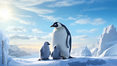Adorable Penguin Family Smiling and Posing Together in a Heartwarming Group Portrait - AI-Generative
