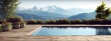 Luxury resort spa pool with mountain views, generative ai.