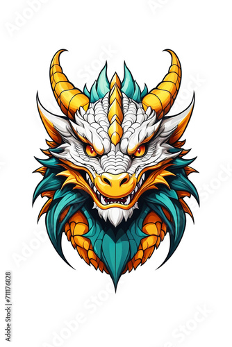 Gold dragon head mascot isolated on white background