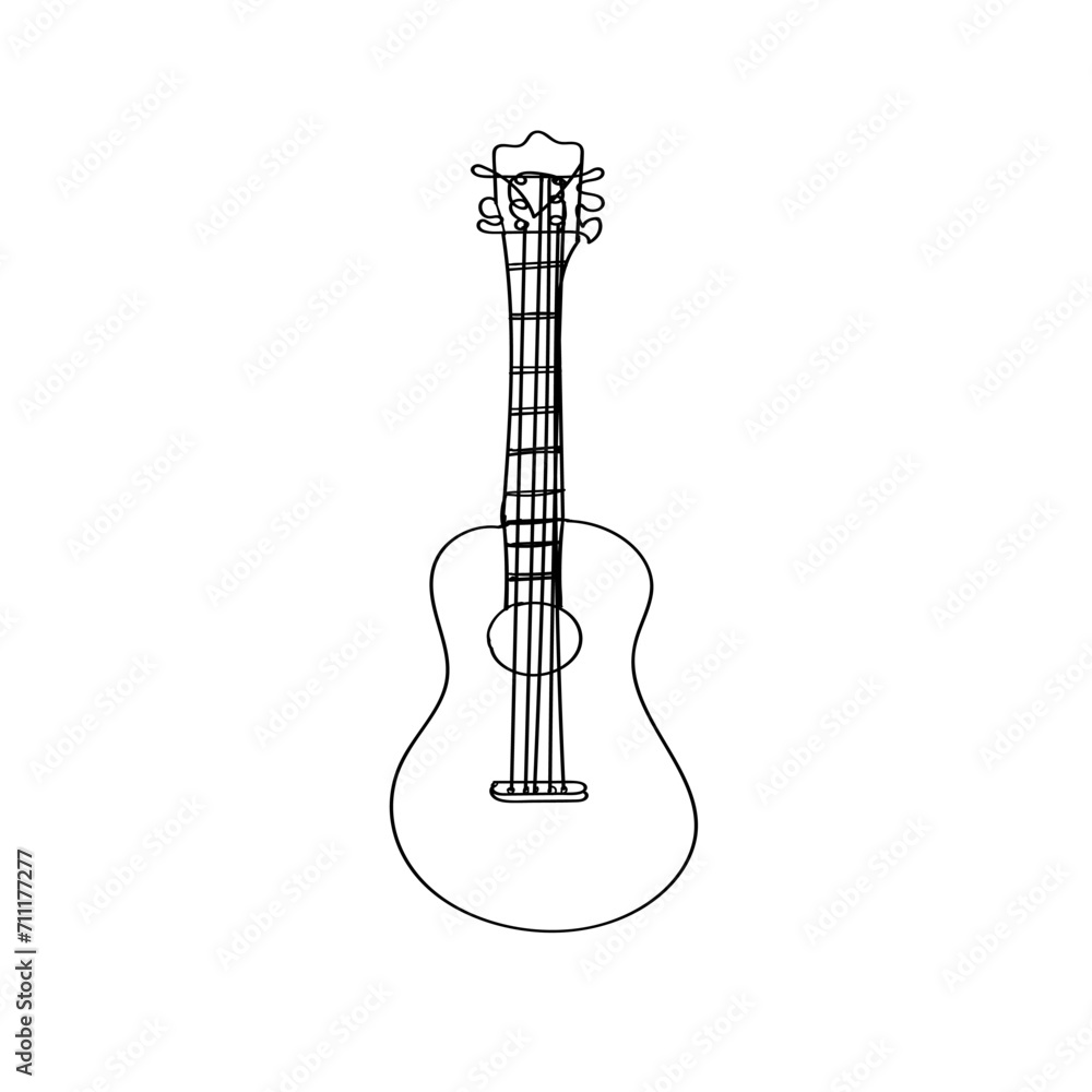 Continuous Line Drawing Guitar Musical Instrument. Illustration Icon Vector