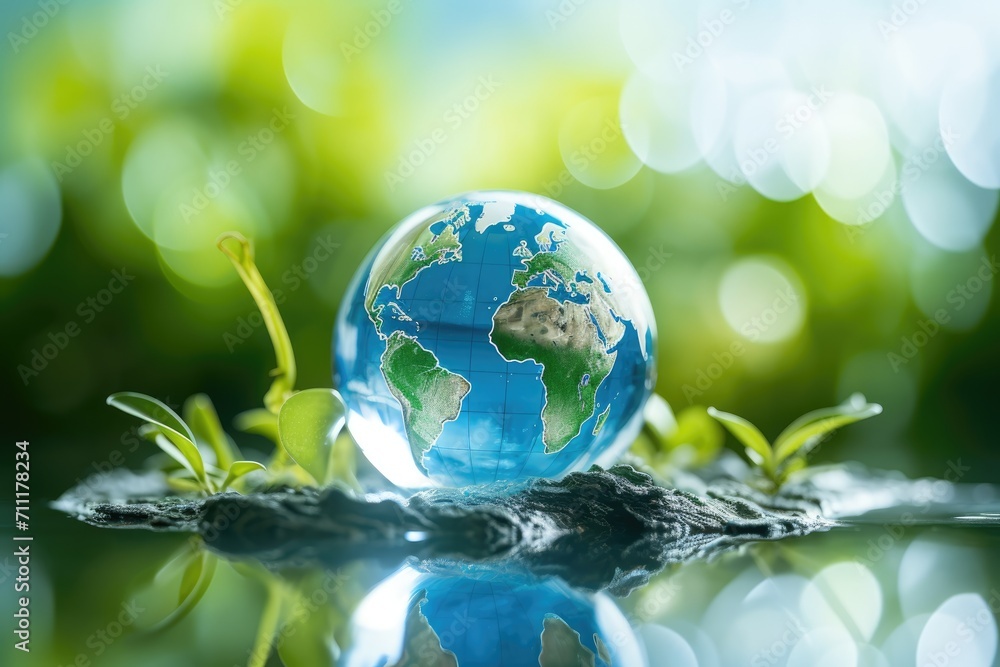 eco concept It shows the collaborative efforts of people who care for the earth, the importance of water, land, forests and animals.