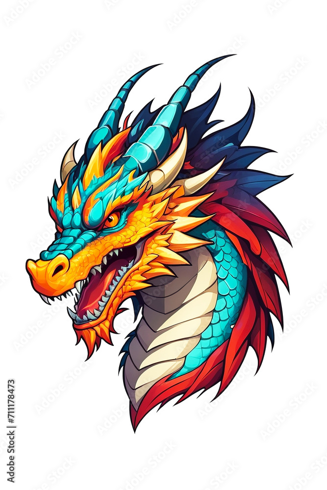 Dragon head color mascot isolated on white background