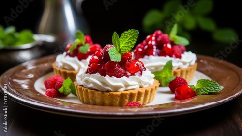 Strawberry Tarts with Cream and Mint