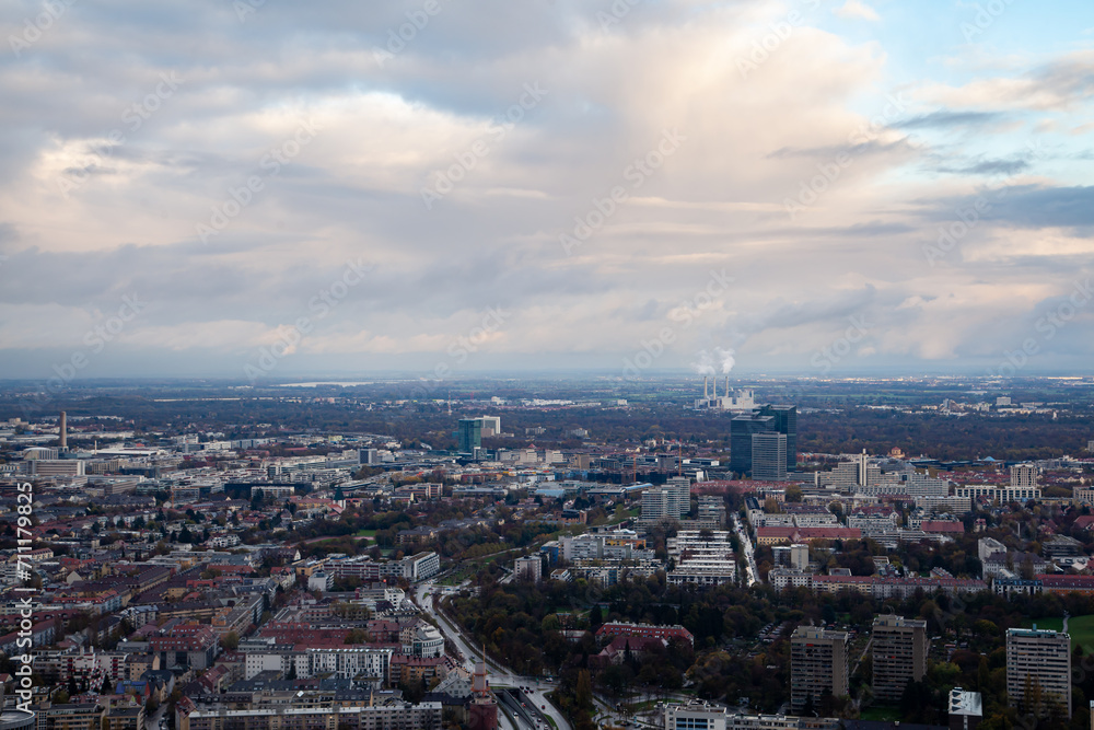 Captivating Munich Skyline and Clouds Aerial  in Fall