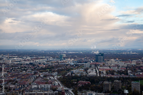 Captivating Munich Skyline and Clouds Aerial  in Fall © Yan
