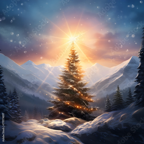 christmas tree in the snow, christmas festival, merry christmas