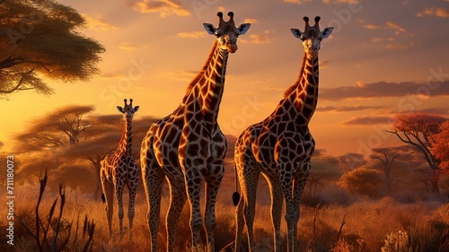Giraffe Family Enjoying a Serene Moment Amidst Lush Greenery - AI-Generative © Being Imaginative