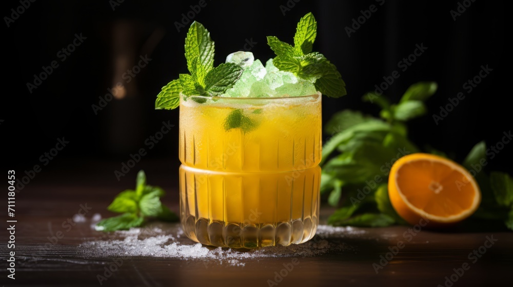 Fototapeta premium Refreshing Orange Cocktail with Mint Decoration