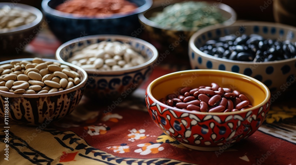 Variety of Beans and Lentils in Bowls