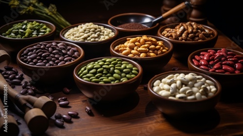 Variety of Beans and Lentils in Bowls