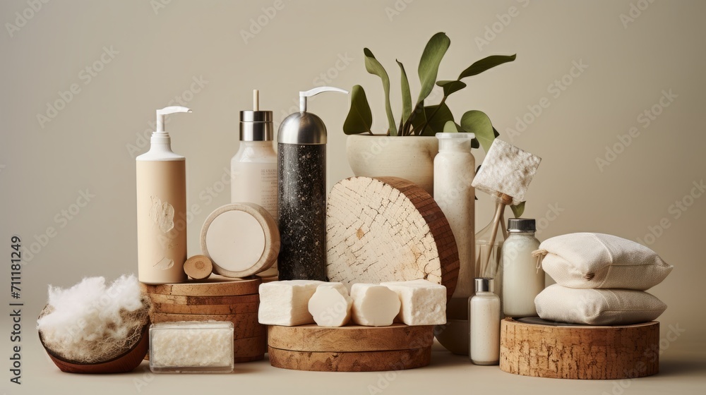 Eco Friendly Bathroom Products Displayed on Clear Surface