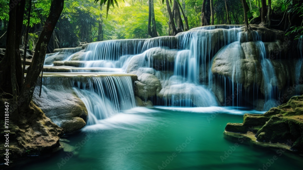 Fototapeta premium Enchanting Waterfall in Lush Tropical Forest