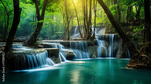 Enchanting Waterfall in Lush Tropical Forest