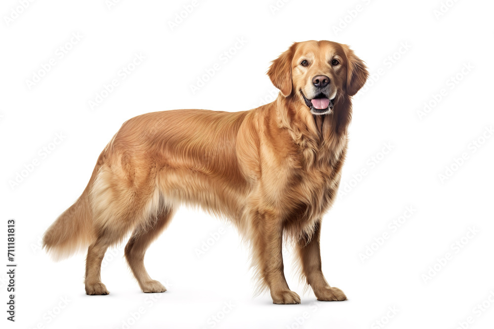 Image of a golden retriever on white background. Mammals. Pet. Animals. Image of a golden retriever on white background. Mammals. Pet. Animals.